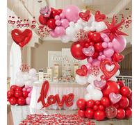 Kit d'arche de ballons pour la Saint-Valentin, 156 pièces, avec confettis roses, blancs, rouges, cœurs en aluminium, explosion, étoiles et pétales de rose pour anniversaire, mariage, décorations