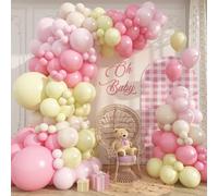 Kit d'arche de ballons rose et jaune 119 pièces - Guirlande de ballons pastel en rose clair, jaune, blanc et sable - Kit de décoration pour anniversaire, mariage, fiançailles, fête prénatale, thème