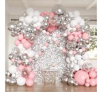 Kit d'arche de ballons roses, blancs et argent, 162 pièces - Guirlande de merveilles hivernales avec ballons pastel roses, blancs, métallisés argentés et à confettis pour mariage, thème princesse