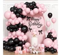 Kit d'arche de ballons roses et noirs, 127 pièces, ballons roses et noirs pour décoration de fête prénatale ou d'anniversaire