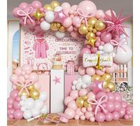 Kit d'arche de ballons roses pour remise de diplôme, ballons en latex rose doré, blanc, félicitations, diplômes, diplômes d'explosion et d'étoile, ballons en latex pour décoration de fête de classe