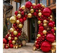 Kit d'arche de ballons rouges et dorés, guirlande de ballons bordeaux à double rembourrage avec ballons dorés métallisés pour remise de diplôme, anniversaire, mariage, fête prénuptiale, anniversaire