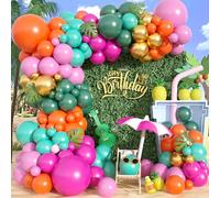 Kit d'arche de ballons tropicaux, guirlande de ballons hawaïens, rose vif, vert, orange pour flamant rose tropical, hawaïen, été, plage, anniversaire, fête prénatale, enterrement de vie de jeune fille