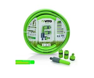 Kit d'arrosage jardin PVC renforcé 20 m diam 15mm lance multi jet +2 raccords + nez de robinet VITO