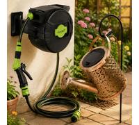 Kit d'arrosage solaire pour jardin (2 pièces) – Enrouleur automatique de 20 m et arrosoir solaire avec lampe de jardin