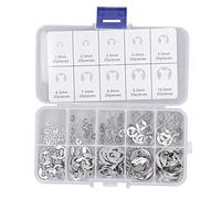 Kit d'assortiment de 200 clips E en acier inoxydable, circlips de retenue externes pour roulement, poulie, arbre, fixation d'essieu, acier 304 M1 5 à M10