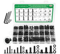 Kit d'Assortiment de 860 Pièces de Boulons Hexagonaux Métriques Noir Oxyde - Vis à Tête Cylindrique Six Pans Creux M2 M3 M4 M5, Écrous, Rondelles Plates et Grower avec 4 Clés - Acier Allié Grade 10.9