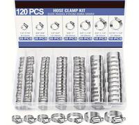 Kit d'assortiment de colliers de serrage en acier inoxydable, 120 pièces, 1/4 ''-1-1/2'', colliers de serrage à engrenage à vis sans fin pour conduite de carburant, plomberie, automobile, mécanique
