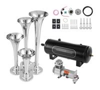 Kit d'avertisseur sonore pour poids lourds - Kit de 4 avertisseurs pneumatiques à trompette, l 150 dB - Compresseur d'air 12V 160 psi - Réservoir 10L avec manomètre - pour voiture, camion, train, van,