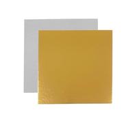 Kit de 10 Supports à Gâteaux Carrés | 20 x 20 cm | Carton Réversible | Socle Gâteau Parfaites pour Pâtisserie, Tarte et Biscuits | Fabriqués en Europe | 1 mm d'épaisseur | Argent et Doré