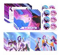 Kit de 12 Cartes d'Invitation Anniversaire K-pop avec 12 Enveloppes et 12 Autocollants - Carte Invitation Anniversaire de Fête d'Anniversaire pour Enfants, Fille, Garçon, Adulte (Multicolore-1)