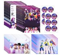 Kit de 12 Cartes d'Invitation Anniversaire K-pop avec 12 Enveloppes et 12 Autocollants - Carte Invitation Anniversaire de Fête d'Anniversaire pour Enfants, Fille, Garçon, Adulte (Multicolore-2)
