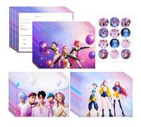 Kit de 12 Cartes d'Invitation Anniversaire K-pop avec 12 Enveloppes et 12 Autocollants - Carte Invitation Anniversaire de Fête d'Anniversaire pour Enfants, Fille, Garçon, Adulte, Thème Néon Kpop