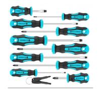 Kit de 13 tournevis, embouts magnétiques Phillips et plats avec crochets de précision, acier chrome vanadium, boîte de rangement(12pcs blue)