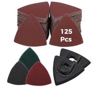 Kit de 133 tampons de ponçage triangulaires pour outils oscillants, disques abrasifs avec 125 papiers de verre, 2 tampons de ponçage multifonction, 6 tampons de polissage pour bois et plâtre