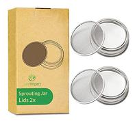 Kit de 2 Couvercle Bocal à Graines | Pour 7cm Bocaux de Germination à Goulot Normal | Germes Bio à la Maison | Égouttoir à Bocal | Pot en Acier Inox 304 pour Culture de Brocoli, Luzerne et Plus