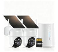 Kit de 2 panneaux solaires avec Home Hub, caméra de surveillance 2K 4 MP à batterie, Wi-Fi 5/2,4 GHz, rotation à 360°, vision nocturne, avec carte SD de 64 Go