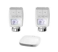 Kit de 2 Têtes Thermostatiques Connectées Universelle avec Ecran LCD + Passerelle ZigBee