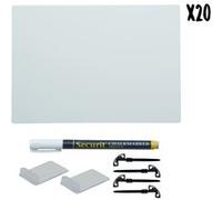 kit de 20 tags blancs | Format A6 | Incluant 1 feutres craie Noir | 4 piques ardoises et 2 support horizontal transparents Securit G