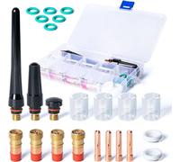 kit de 23 consommables pour pistolet de soudage TIG avec boîte de rangement - Gobelet en verre Pyrex TIG Capuchons arrière Joints toriques - Lentille de gaz Stubby Pièces d'usure pour pistolet de soud