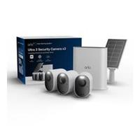 Kit de 3 caméras de sécurité Arlo Ultra 3 + panneau solaire, caméra de sécurité IP, pour l'extérieur, filaire et sans fil, 7,5 m, compatible avec Amazon Alexa et Google Assistant, danois, allemand, né
