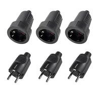 Kit de 3 Prises Schuko 250V IP44 - Prise Male et Femelle avec Relief de Traction pour Intérieur et Extérieur, 16A | 2 pôles | Boîtier Caoutchouc (Noir)