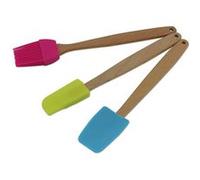 Zenker 30939 Kit d'ustensiles à pâtisserie, spatule à pâtisserie, Pinceau de pâtisserie, Bois, Silicone, Rose, Vert, Bleu, 20 cm