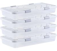Kit de 4 boîtes de rangement sous le lit - Sur roulettes (805x396x175mm) - Boîte sous le lit avec couvercle & loquet gris - Organiseur Boîte de rangement pour vêtements, chaussures & couvertures - Org
