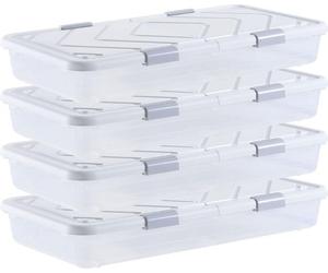 Kit de 4 boîtes de rangement sous le lit - Sur roulettes (805x396x175mm) - Boîte sous le lit avec couvercle & loquet gris - Organiseur Boîte de rangement pour vêtements, chaussures & couvertures - Org