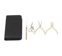 Kit de 4 outils pour extensions de cheveux avec pinces, boucle de fil, crochet à perles, aiguille, petite paire de ciseaux et sac de rangement - kit professionnel d’outils (Or)