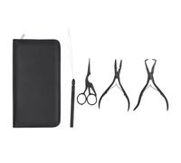 Kit de 4 outils pour extensions de cheveux avec pinces, boucle de fil, crochet à perles, aiguille, petite paire de ciseaux et sac de rangement - kit professionnel d’outils (Noire)