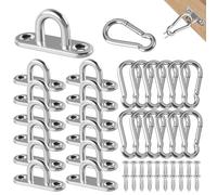 Kit de 40 Modèle Petit Pontet Inox Crochet Plafond Inox Avec Trous Pré-Percés Anneau Mural avec des Mousquetons en Aluminium et Piton À Visser Ces Crochets Fixes Conviennent à la Fixation Murale