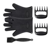 Kit de 5 Gants BBQ, Gants de grillades en Silicone avec Griffes d’Ours, Texture en Forme de cœur, Pinceau ondulé, pour Barbecue, Cuisson au Four, Cuisine