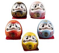 Kit de 5 poupées japonaises Darumas - Statue de 4,8 cm, figurine Darumaa porte-bonheur - Décoration traditionnelle Feng Shuii pour la maison et le bureau - Coffret cadeau culturel japonais pour la