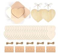 Kit de 50 Cœurs en Bois avec Trous et Ficelle de Jute, 10 Enveloppes en Papier Kraft Mini à Main pour Cartes de Remerciement DIY, Décorations pour Mariages, Fêtes, Saint-Valentin et Loisirs Créatifs