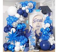 Kit de 94 pièces pour arche de ballons bleu marine et blanc avec ballons en aluminium argenté métallisé 4D Starburst pour fête d'anniversaire, fête prénatale, mariage, remise de diplôme