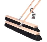 Kit de balais de nettoyage pour trottoirs, comprenant 2 balais de 700 mm de long, avec manche en bois de 120 cm, et des poils souples