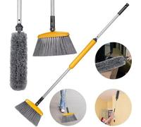 Kit de balais en microfibre, 2 en 1, manche en aluminium de 130 cm, pour sols, murs et voiture