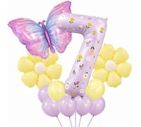 Kit de ballons décoratifs papillon pour filles - 101,6 cm - Grand ballon papillon et feuille d'aluminium en forme de papillon pour décoration d'anniversaire de fille (chiffre 7 violet, chiffre 7)