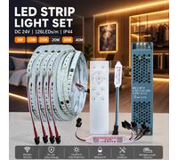 Kit de bande LED flexible à défilement d'eau 10-40M, 12 touches, télécommande RF, WS2811 2835SMD DC24V, 126 LED/M warm light-3000K