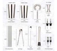 Kit de bar à domicile en acier 304, 15 pièces - Tous les accessoires de bar : shaker, passoire, doseur, pilon, bouchon de bouteille, pressoir, cuillère, pour la maison