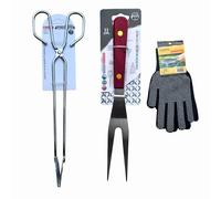 Kit de barbecue professionnel 3 pièces - Pinces longues en acier inoxydable, fourchette à viande et gant - Set d'outils de barbecue pour barbecue expert à la maison