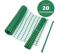 Kit de barrière de sécurité Floordirekt Chester – Filet de chantier avec 20 poteaux et attaches – Clôture de jardin, clôture pour volaille, clôture d'avertissement, clôture à enfoncer - 1 x 50 m, vert