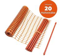 Kit de barrière de sécurité Floordirekt Chester – Filet de chantier avec 20 poteaux et attaches – Clôture de jardin, clôture pour volaille, clôture d'avertissement, clôture à enfoncer – 1 x 50 m, oran