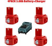 Kit de batteries de rechange 12 V - Batterie Ni-Cd + chargeur - 4 pièces de 3,0 Ah - Pour outils électriques - Compatible avec les modèles PA12, 1220, 1222, 1233, 1235 - Rouge