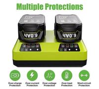 Kit de batteries de rechange, 6,0 Ah, pack 18 V avec double chargeur rapide, compatible avec les outils Roybi, 2 batteries et 1 chargeur