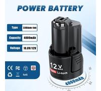 Kit de batteries de rechange pour outils électriques - compatible avec BAT411 - 12 V Li-Ion - 4000 mAh - 2 batteries + 1 chargeur - Argent