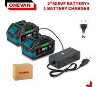 Kit de batteries pour outils électriques - 2 batteries Li-Ion 588VF - 18 V, 22 900 mAh, avec chargeur, pour visseuse à chocs/tronçonneuse - Gris