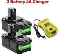Kit de batteries série P108 - 18 V Li-ion : 2 batteries + 1 chargeur - 2 × 7,0 Ah (7 000 mAh) - Compatible avec les modèles P104, P107, RB18L50, RB18L20 et RB18L40 - Vert