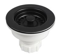 Kit de bonde de panier à bride d'évier en plastique noir 114 mm | Dispose d'une passoire noire amovible conçue pour attraper les particules alimentaires et maintenir le drainage transparent
